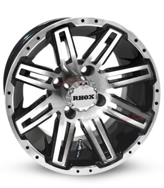 12-inch-rhox-RX265-black-machined-aluminum-golf-cart-wheels-12x7-4x4-bolt-pattern-101mm-et-25mm-offset