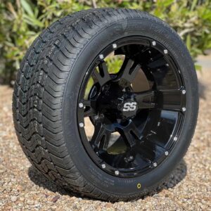 12" Stallion Gloss Black Golf Cart Wheels and 215/40-12 DOT Low Profile Street Golf Cart Tires Combo - Set of 4 (18.5" tall)