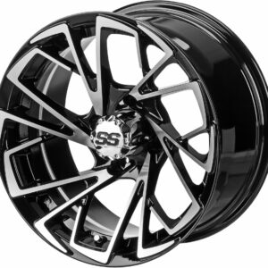 12" Stinger Black/Machined Aluminum Golf Cart Wheels - 12"x7" ET-25mm