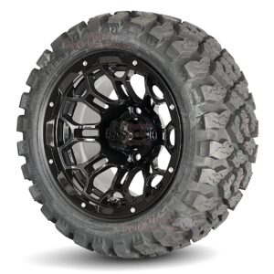 12" Stryker Gloss Black Golf Cart Wheels and 20x10R-12 All Terrain Golf Cart Tires Combo - Set of 4 (20" tall)