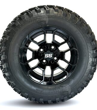 12" Talon Gloss Black Aluminum Beast® Golf Cart Wheels and 23x10.5-12 All Terrain Golf Cart Tires