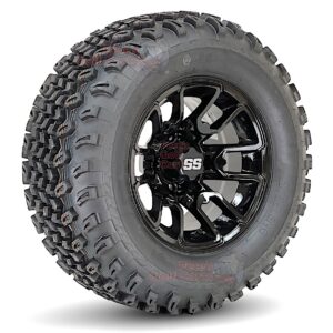 12" Lizard Gloss Black Golf Cart Wheels and 23x10.5-12 All Terrain Golf Cart Tires Combo - Set of 4 (23" tall)