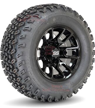 12-inch-talon-gloss-black-golf-cart-wheels-and-23x10.5-12-all-terrain-golf-cart-tires-combo
