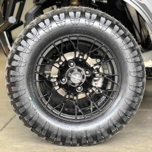 12" Tarantula Gloss Black Golf Cart Wheels and 22x10.5-12 STINGER All Terrain Golf Cart Tires Combo – Set of 4 (22" tall)