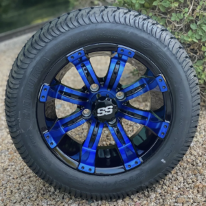 12″ Tempest Blue/Black Golf Cart Wheels and 215/40-12 DOT Street/Turf Golf Cart Tires Combo – Set of 4 (18.5'" tall)