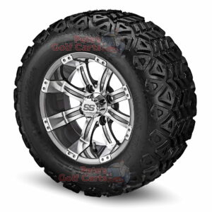 12" Tempest Gunmetal Golf Cart Wheels and 22x11-12 DOT All Terrain Golf Cart Tires - Set of 4 (22" tall)