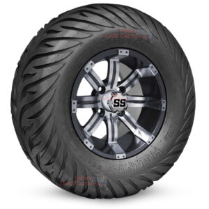 12" Tempest Gunmetal Golf Cart Wheels and 23x10.5-12 Hellfire Street/Turf Golf Cart Tires Combo - Set of 4 (23" tall)