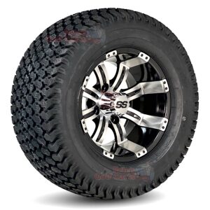 12" Tempest Black/Machined Gollf Cart Wheels and 23x10.5-12 Turf Golf Cart Tires Combo - Set of 4 (23" tall)