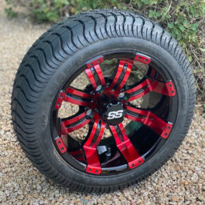 12″ Tempest Red/Black Golf Cart Wheels and 215/40-12 DOT Street/Turf Golf Cart Tires Combo – Set of 4 (18.5'" tall)