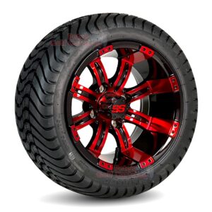 12" Tempest Red/Black Golf Cart Wheels and 215/35-12 DOT Low Profile Street/Turf Golf Cart Tires Combo - Set of 4 (18" tall)