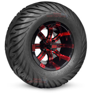 12" Tempest Red/Black Golf Cart Wheels and 23x10.5-12 Hellfire Street/Turf Golf Cart Tires Combo - Set of 4 (23" tall)