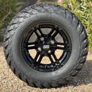 12" Terminator Gloss Black Golf Cart Wheels and 23x10.5-12 DOT All Terrain Golf Cart Tires Combo - Set of 4 (23" tall)