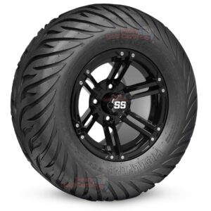 12" Terminator Gloss Black Golf Cart Wheels and 23x10.5-12 Hellfire Street/Turf Golf Cart Tires Combo - Set of 4 (23" tall)