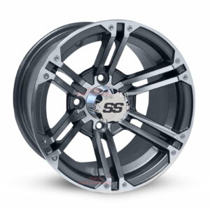 12" Terminator Gunmetal/Machined Golf Cart Wheels Set of 4 - 12x7 ET-15