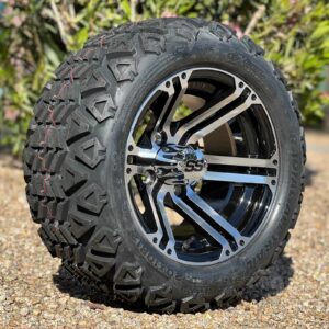 12" Terminator Machined Black Golf Cart Wheels and 20x10-12 DOT All Terrain Golf Cart Tires Combo - Set of 4 (20" tall)