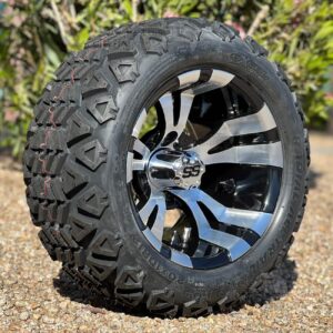 12" Vampire Black/Machined Golf Cart Wheels and 20x10-12 DOT All Terrain Golf Cart Tires Combo - Set of 4 (20" tall)