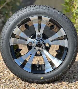 12-inch-vampire-Black-machined-aluminum-golf-cart-wheels-and-215/40R12-Wanda-steel-belted-radial-dot-street-turf-golfcart-tires-combo-for-nonlifted-ezgo-clubcar-yamaha-petesgolfcarts