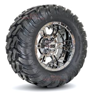 12" Vampire Chrome Golf Cart Wheels and 22x11-12 MUD Terrain Golf Cart Tires Combo - Set of 4 (22" tall)