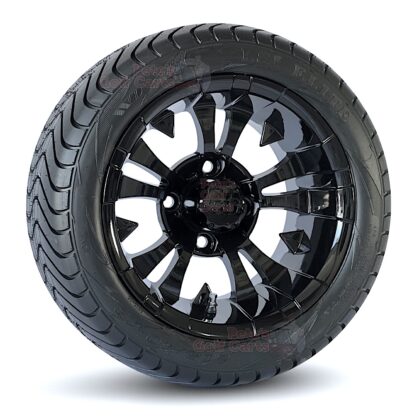 12" Vampire Gloss Black 215/40-12 DOT Approved Street Turf Tires Set of 4 - Fits all non-lifted carts!