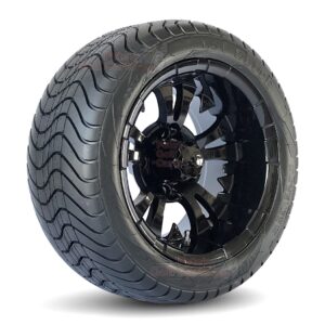 12" Vampire Gloss Black Wheels and 215/40-12 DOT Low profile Golf Cart Tires - Set of 4 - NO LIFT REQUIRED