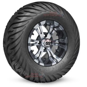 12" Vampire Gunmetal Golf Cart Wheels and 23x10.5-12 Hellfire Street/Turf Golf Cart Tires Combo - Set of 4 (23" tall)