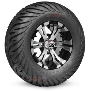 12" Vampire Black/Machined Golf Cart Wheels and 23x10.5-12 Hellfire Street/Turf Golf Cart Tires Combo - Set of 4 (23" tall)