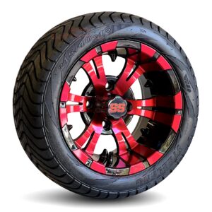12" Vampire Red/Black Golf Cart Wheels and 215/40-12 DOT Low Profile Street/Turf Golf Cart Tires Combo - Set of 4 (18.5" tall)