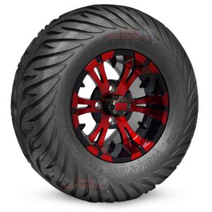 12" Vampire Red/Black Golf Cart Wheels and 23x10.5-12 Hellfire Street/Turf Golf Cart Tires Combo - Set of 4 (23" tall)