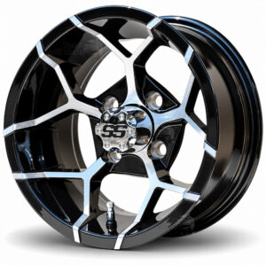 12" Yosemite Black/Machined Golf Cart Wheels - 12x7 ET-15
