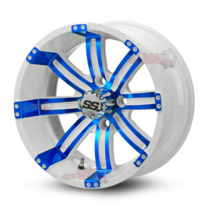 12" Tempest White/Blue Golf Cart Wheels - 12x7 ET-25