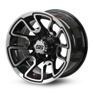 12" Tombstone Black/Machined Golf Cart Wheels - 12x7 ET-25