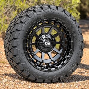 GTW Barricade 14-Inch Gloss Black Wheels with 22x10-14 Timberwolf All-Terrain Tires | Set of 4