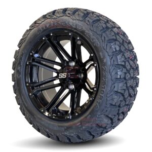 14" HD3 Gloss Black Golf Cart Wheels and 23x10R-14 Excel Draco Radial All Terrain Golf Cart Tires Combo - Set of 4 (23" tall)
