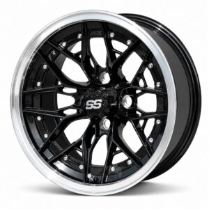 14" Mystique Black/Machined Golf Cart Wheels - 14x7 ET-15
