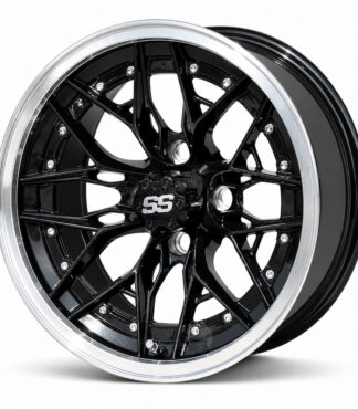 14-inch-Mystique-black-machined-aluminum-golf-cart-wheels-14x7-ET-25mm-offset-yamaha-clubcar-ezgo-petesgolfcarts-com-stock-golf-carts