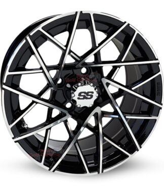 14-inch-RHOX-RX394-black-machined-aluminum-golf-cart-wheels-RHOX-RX281-14x7-4x4-bolt-pattern-101mm-et-25mm-offset