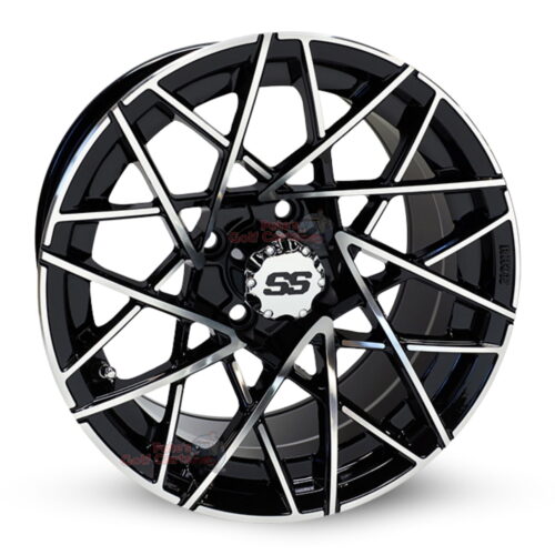 14-inch-RHOX-RX394-black-machined-aluminum-golf-cart-wheels-RHOX-RX281-14x7-4x4-bolt-pattern-101mm-et-25mm-offset
