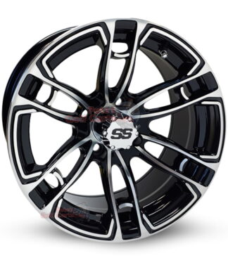 14-inch-RHOX-RX397-black-machined-aluminum-golf-cart-wheels-RHOX-RX281-14x7-4x4-bolt-pattern-101mm-et-25mm-offset