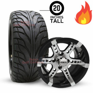 14" RX260 Black/Machined Golf Cart Wheels and 215/35-14 RXS DOT Street/Turf Golf Cart Tires Combo - Set of 4 (20" tall)
