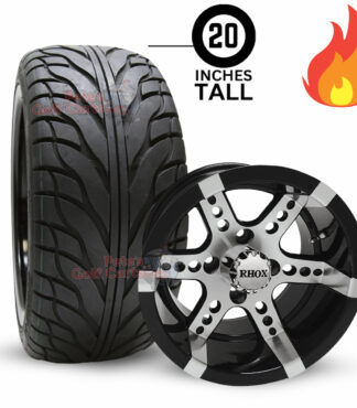 14-inch-RX260-black-machined-golf-cart-wheels-and-215/35-14-20-inch-tall-RHOX-rxs-street-turf-tires-set-of-4-clubcar-ezgo-yamaha-petesgolfcarts