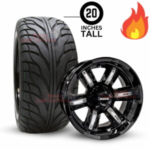 14" RX285 Gloss Black Golf Cart Wheels and 215/35-14 RXS DOT Street/Turf Golf Cart Tires Combo - Set of 4 (20" tall)