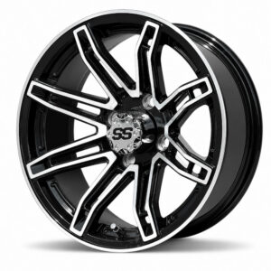 14" Recon Black/Machined Golf Cart Wheels - 14x7 ET-15
