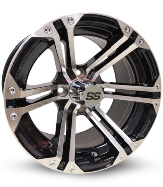 14-inch-Terminator-black-machined-aluminum-golf-cart-wheels-RHOX-RX281-14x7-4x4-bolt-pattern-101mm-et-25mm-offset