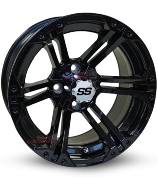 14-inch-Terminator-gloss-black-black-rivets-aluminum-golf-cart-wheels-RHOX-RX281-14x7-4x4-bolt-pattern-101mm-et-25mm-offset