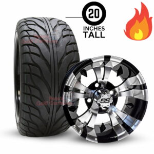 14" Vampire Black/Machined Golf Cart Wheels and 215/35-14 RXS DOT Street/Turf Golf Cart Tires Combo - Set of 4 (20" tall)