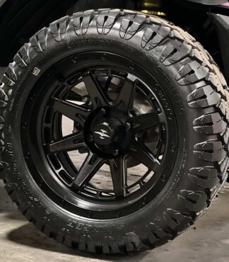 14-inch-Wolverine-Matte-Black-Golf-cart-wheels-and-23x10.5-14-stinger-dot-all-terrain-golf-cart-tires-combo-SGC-Beast-golf-cart-wheel-collection