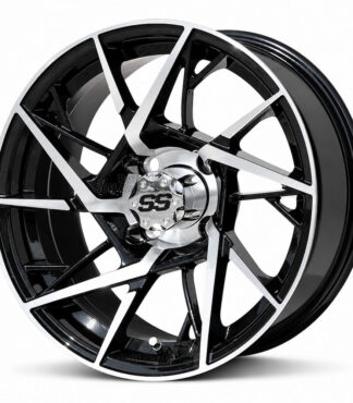14-inch-avenger-black-machined-aluminum-golf-cart-wheels-14x7-ET-25mm-offset-yamaha-clubcar-ezgo-petesgolfcarts-com-stock-golf-carts