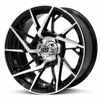 14-inch-avenger-black-machined-aluminum-golf-cart-wheels-14x7-ET-25mm-offset-yamaha-clubcar-ezgo-petesgolfcarts-com-stock-golf-carts