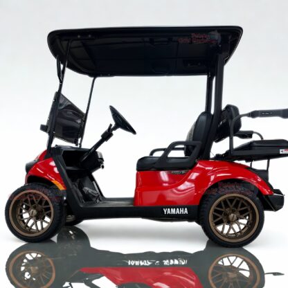 14-inch-bronze-nighthawk-golf-cart-wheels-and-tir-389-215/35-14-rxs-low-profile-street-turf-tireson-red-yamaha-drive2-nonlifted-golf-cart-petesgolfcarts