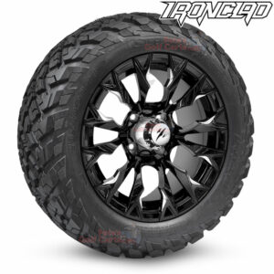 14" Goblin Black/Machined Golf Cart Wheels and 23x10-14 Ironclad All Terrain Golf Cart Tires Combo - Set of 4 (23" tall)